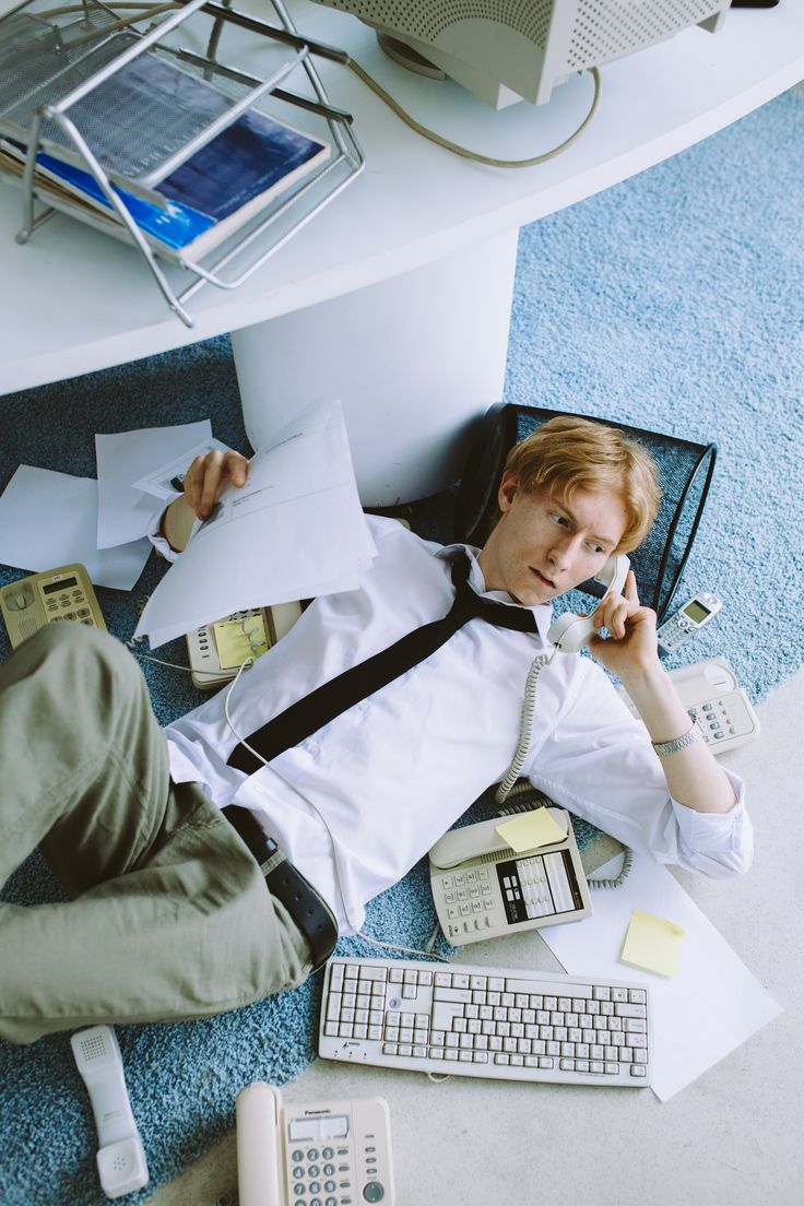 Taking a call on the office floor
